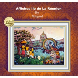 Affiche Ile de La Réunion Peinture Miguel: temple malbar de Ravine Blanche. Peinture