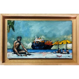 Huile sur toile. Cargo. Par Miguel. La Réunion.