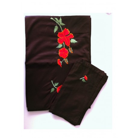 Les nappes 1er prix couleur café: broderies Hibiscus