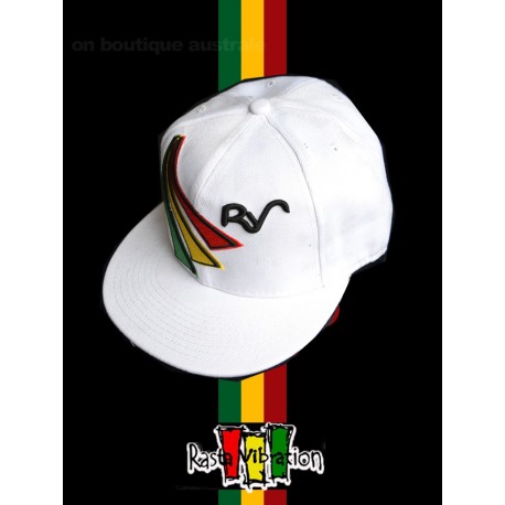 Casquette Rasta vibration "RV" Blanche. Réunion Island