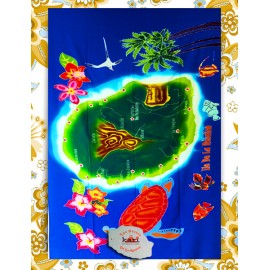 Paréo Ile de La Réunion: motif  carte de La Réunion fond bleu