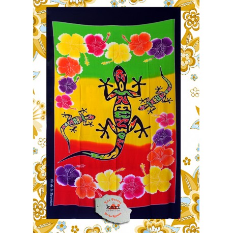 Paréo île de La Réunion: motif "rouge jaune et vert batik"